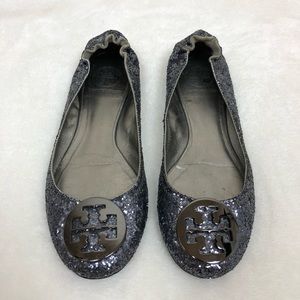 Tory Burch Pewter Color Sequin Flats Size 7.5M